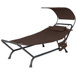 Picture of Costway NP10404CF Patio Hanging Chaise Lounge Chair with Canopy Cushion Pillow & Storage Bag&#44; Brown