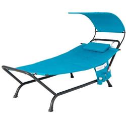 Picture of Costway NP10404NY Patio Hanging Chaise Lounge Chair with Canopy Cushion Pillow & Storage Bag&#44; Navy