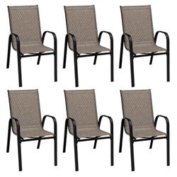NP10407-12 Patio Stackable Dining Chair with Curved Armrests & Breathable Fabric - 6 Piece