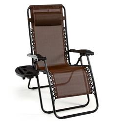 NP10642CF-1 Outdoor Folding Zero Gravity Reclining Lounge Chair with Utility Tray, Brown