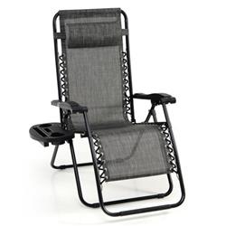 Picture of Costway NP10642GR-1 Outdoor Folding Zero Gravity Reclining Lounge Chair with Utility Tray, Gray