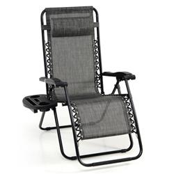 NP10642GR-1 Outdoor Folding Zero Gravity Reclining Lounge Chair with Utility Tray, Gray