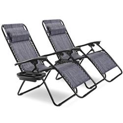 NP10642GR-2 Folding Lounge Chair with Zero Gravity, Gray - 2 Piece