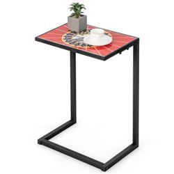 NP10654 C-shaped Waterproof Outdoor Side End Table with Ceramic Top