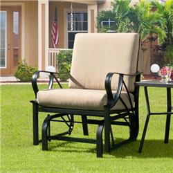 NP11170CF Patio Glider Rocking Chair with Thick Cushion & Curved Armrest, Tan