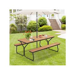 NP11192BN 6 ft. Outdoor Picnic Table Bench Set for 6-8 People, Brown