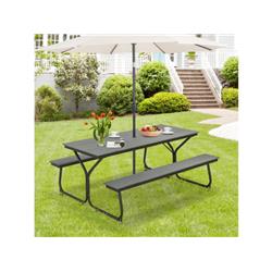NP11192GR 6 ft. Outdoor Picnic Table Bench Set for 6-8 People, Gray