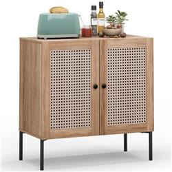 JV10720CF Kitchen Sideboard with 2 Rattan Door & Adjustable Shelf, Natural