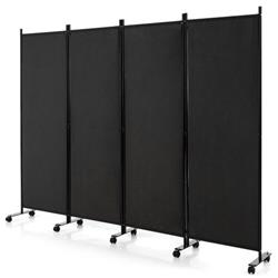 Picture of Costway JV10724BK 6 ft. 4-Panel Rolling Privacy Screen Folding Room Divider with Lockable Wheels, Black