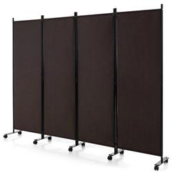 Picture of Costway JV10724CF 6 ft. 4-Panel Rolling Privacy Screen Folding Room Divider with Lockable Wheels, Brown