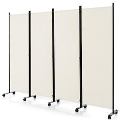 Picture of Costway JV10724WH 6 ft. 4-Panel Rolling Privacy Screen Folding Room Divider with Lockable Wheels, White
