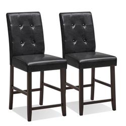 Picture of Costway JV10756 Bar Stool with Rubber Wood Legs & Button Tufted Back - Set of 2