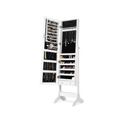 JV10770WH Lockable Mirrored Jewelry Cabinet Armoire with Storage Organizer Box, White