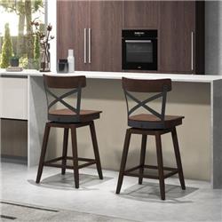 Picture of Costway JV10776ES-24 24 in. Wooden Swivel Bar Stool with Open x Back & Footrest - Set of 2