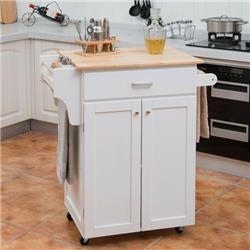 KC50278WH RollingIsland Kitchen Cart Storage Cabinet with Spice Rack, White