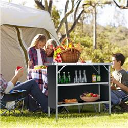 NP10612DK Folding Camping Table with 2-Tier Open Shelves for Outdoor BBQ, Black