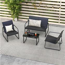 NP11048BK Outdoor Conversation Set with Tempered Glass Coffee Table, Black - 4 Piece