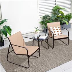 NP11049CF Patio Conversation Set with Breathable Fabric & Tabletop, Brown - 3 Piece