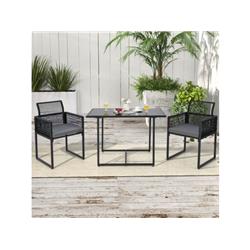 NP11050DK Outdoor Dining Set with Folding Backrest & Seat Cushions, Black - 3 Piece