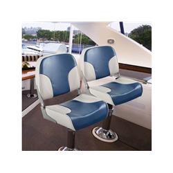 NP11052BL-2 2 Pieces Low Back Boat Seat Set with Sponge Padding & Aluminum Hinges, Blue