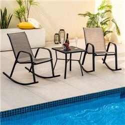 NP11080CF-2 Heavy-Duty Metal Patio Rocking Chair with Breathable Seat Fabric, Brown - Set of 2
