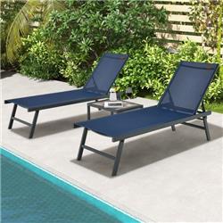 Patio Chaise Lounge Chair & Table Set - Navy - 3 Piece - Adjustable Backrest