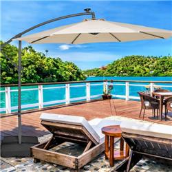 NP11133BE 10 ft. Cantilever Umbrella with 32 LED Lights & Solar Panel Batteries, Beige