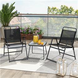 NP11145DK Patio Folding Conversation Chair & Table, Black - 3 Piece