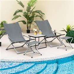Picture of Costway NP11159GR Patio Sling Chair Set Folding Lounge Chair with Footrests & Coffee Table&#44; Gray - 5 Piece