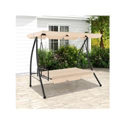 NP11162BE 2-Seat Outdoor Convertible Swing Chair with Flat Bed & Adjustable Canopy, Beige