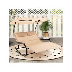 Picture of Costway NP11163BE Outdoor 2 Persons Rocking Chaise Lounge with Canopy & Wheels&#44; Beige