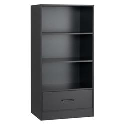 JV10665DK 48 in. Tall 4-Tier Wood Bookcase with Drawer, Black