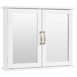 JV10668WH 2-Tier Bathroom Wall-Mounted Mirror Storage Cabinet with Handles, White