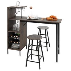 JV10669BN Bar Table & Chair Set with 6-Bottle Wine Rack, Brown - 3 Piece