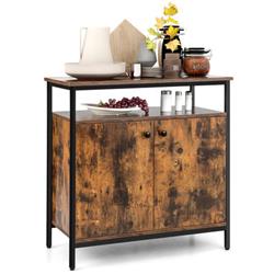 JV10673CF 2-Door Buffet Cabinet with Shelves & Cable Management Holes, Rustic Brown