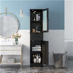 JV10679DK Tall Floor Storage Cabinet with 2 Doors & 1 Drawer for Bathroom, Black