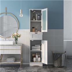 JV10679WH Tall Floor Storage Cabinet with 2 Doors & 1 Drawer for Bathroom, White