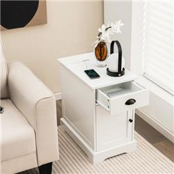 JV10680US-WH End Table with Charging Station & Flip Top, White