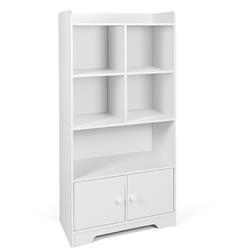 JV10683WH 4-Tier Bookshelf with 4-Cube Display Shelf & 2 Doors, White