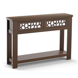 JV10689BN 2-Tier Console Table with Drawer & Open Storage Shelf, Brown