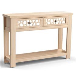 JV10689NA 2-Tier Console Table with Drawer & Open Storage Shelf, Natural