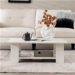 JV10693WH 36 in. 2-Tier Wooden Modern Coffee Table with Storage Shelf, White - Large