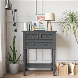 JV10703 Narrow Console Table with 3 Storage Drawer & Open Bottom Shelf