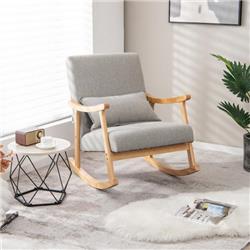 Picture of Costway JV10712GR Upholstered Rocking Chair with Pillow & Rubber Wood Frame&#44; Gray