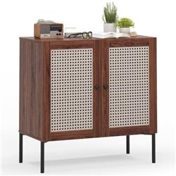 JV10720BE Kitchen Sideboard with 2 Rattan Door & Adjustable Shelf, Walnut