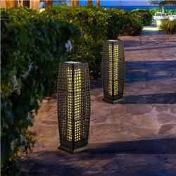 NP10519DK-2 Solar-Powered Square Wicker Floor Lamp with Auto LED Light, Black - 2 Piece