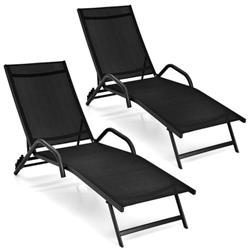 Picture of Costway NP10548DK-2 Outdoor Chaise Lounge with 5-Position Adjustable Backrest, Black - 2 Piece
