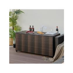 96-Gallon Brown Wicker Outdoor Storage Box with Wheels - Waterproof Liner