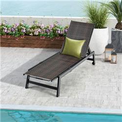 Picture of Costway NP10920BN Patio PE Rattan Chaise Lounge with 5-Level Backrest & Wheels&#44; Brown