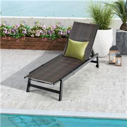 NP10920BN Patio PE Rattan Chaise Lounge with 5-Level Backrest & Wheels, Brown